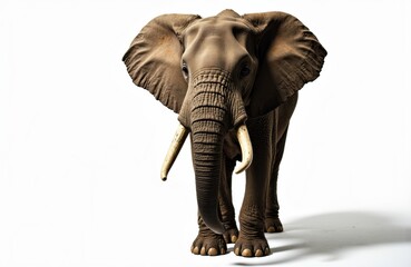 A realistic elephant standing on a white background with no transparency