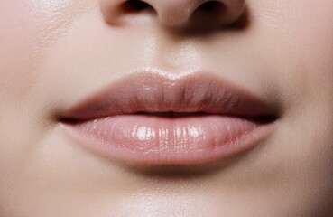 Obraz premium Close-up of a woman's lips with smooth skin and natural pink tone
