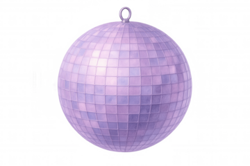 Purple disco ball spinning, casting colorful reflections, generating vibrant party ambiance, transparent background enabling seamless design integration