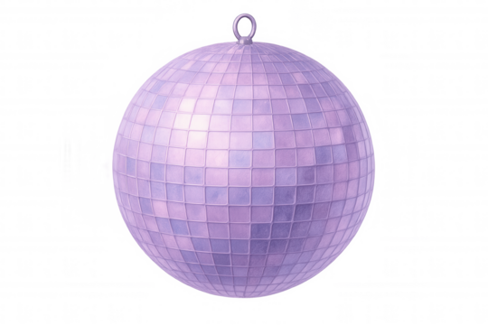 Purple disco ball spinning, casting colorful reflections, generating vibrant party ambiance, transparent background enabling seamless design integration