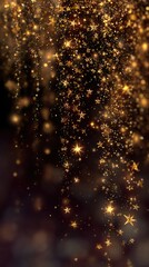 Gold stars rain down on dark background