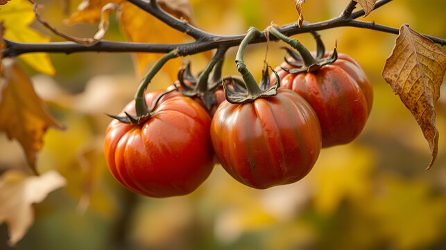 Withered Tomatoes Hanging on a Branch a Touch of Sadness in Autumn's Embrace