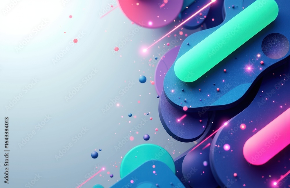 Poster vibrant abstract background with colorful geometric shapes and glowing elements