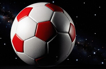 Fototapeta premium A close-up of a soccer ball floating in space with stars and galaxy in the background