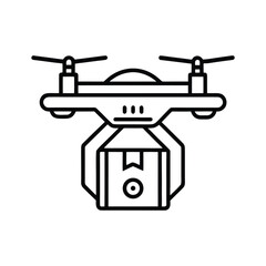 Black outline drone carrying package icon