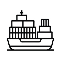 Fototapeta premium Black outline container cargo ship icon on white background
