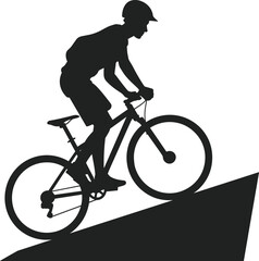 Obraz premium Cyclist silhouette uphill, mountain biking vector, steep incline ride, helmet rider clipart, outdoor sport illustration, black graphic design, active lifestyle element