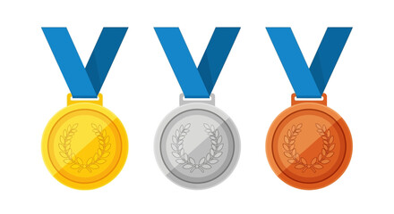 Gold, silver and bronze medals isolated on white background