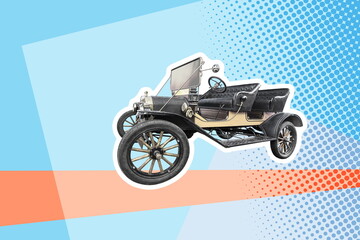 retro car on abstract blue background