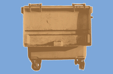 Close up of dumpster color halftone dotted texture style collage element isolated on blue background