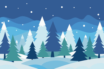 Obraz premium A winter scene with snowy trees and a blue mountain range