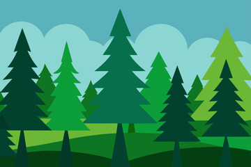 Obraz premium Illustration of a dense forest with evergreen trees and sky