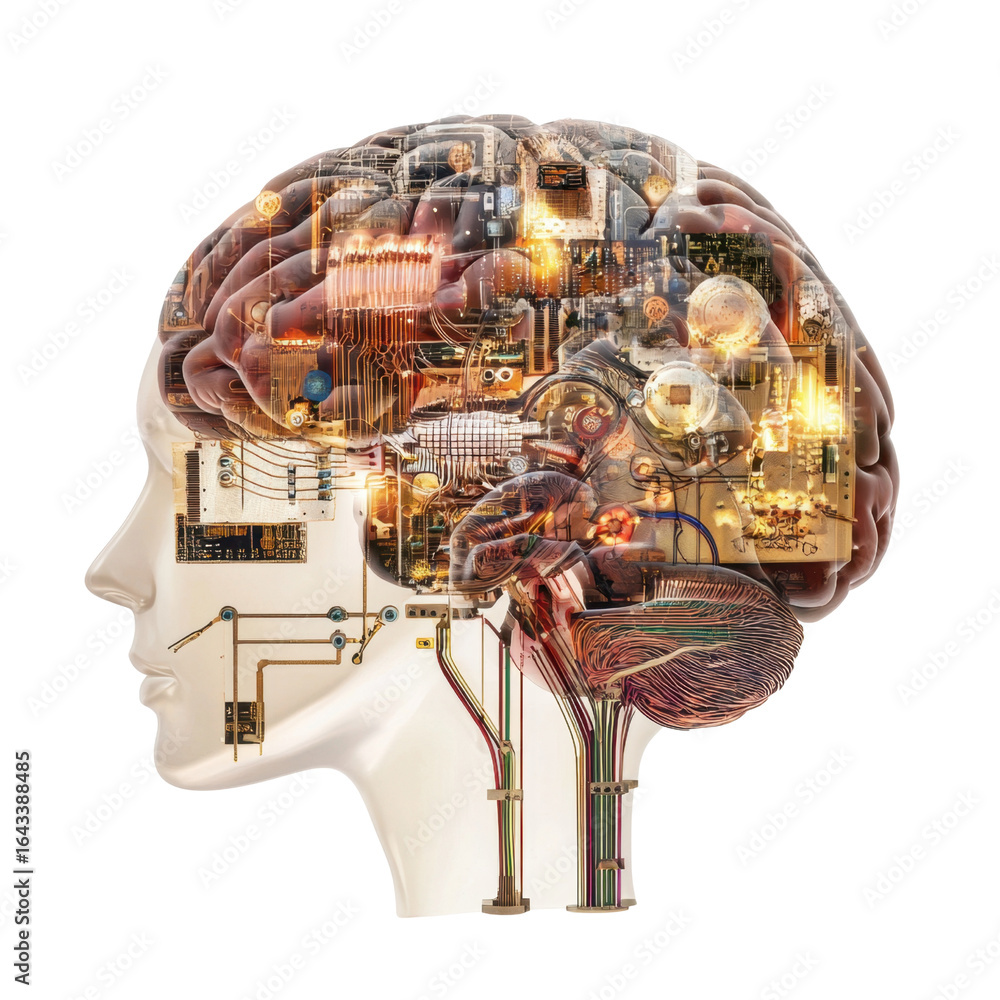 Aufkleber human brain with intricate circuitry and glowing elements, symbolizing advanced technology and innov