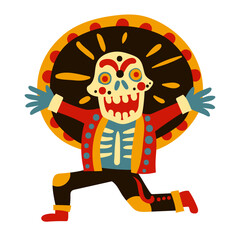 Vibrant Folk Art Skeleton Character for Lively Cultural Festivities