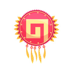 Ethnic Tribal Amulet with Geometric Spiral and Feather Ornaments