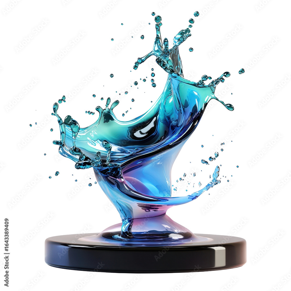 Poster colorful liquid splash with dynamic motion and glossy surface on dark background transparent backgro