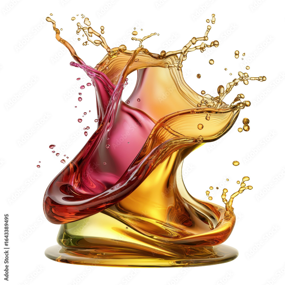 Poster colorful liquid splash in high-speed capture with vibrant tones of red and gold on a transparent bac