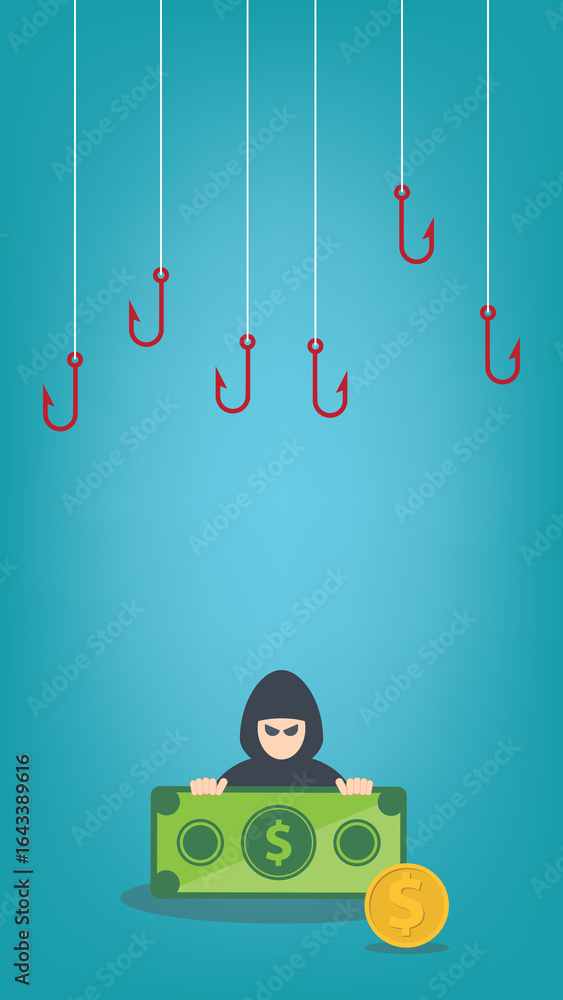 Poster hacker attack. hackers and cybercriminals phishing, theft, stealing money. hacking and web security.