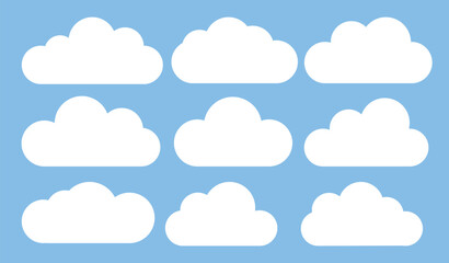 Set of cartoon cloud in a flat design. White cloud collection.