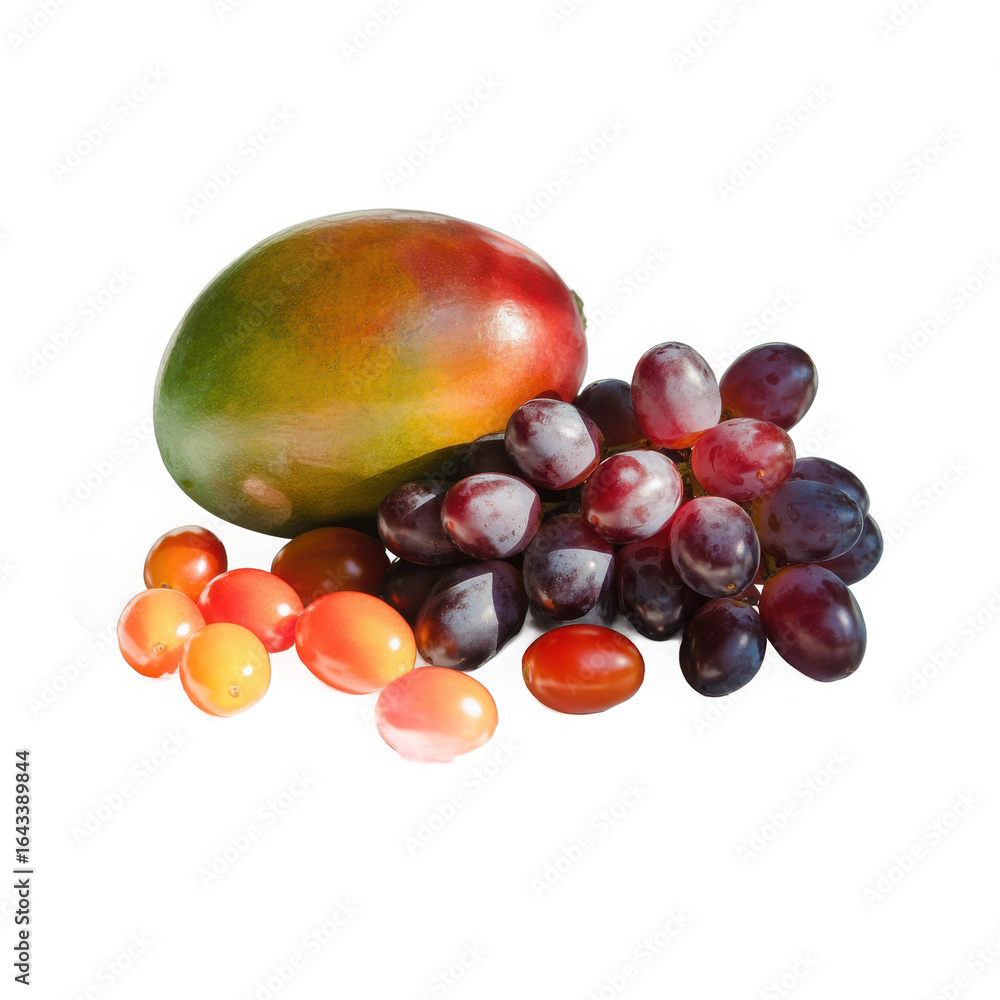 Poster vibrant mango and assorted grapes displayed together on a transparent background for culinary use is