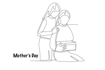 Mother's day concept one-line drawing