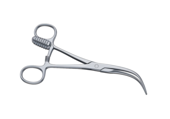 Detailed 3D Render of a Silver Surgical Hemostat, a Medical Instrument Used for Clamping Blood Vessels During Surgical Procedures, Isolated on a Transparent Background