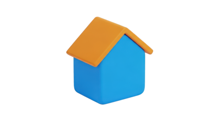 A Simple 3D Model of a House with a Blue Body and Orange Roof, Set Against a Transparent Backdrop, Suitable for Real Estate and Home Design Projects, Clean and Modern