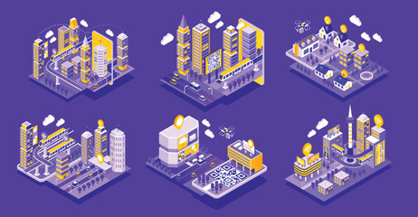 Isometric Smart Buildings Mini Composition Collection