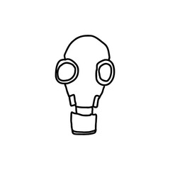 Hand drawn gas mask doodle in black outline on transparent background – pollution protection icon for safety awareness, industrial hazard signs, and environmental danger themes