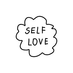  Inspirational self love quote in hand-drawn cloud doodle black vector style for motivational, wellness and mental health awareness designs on transparent background