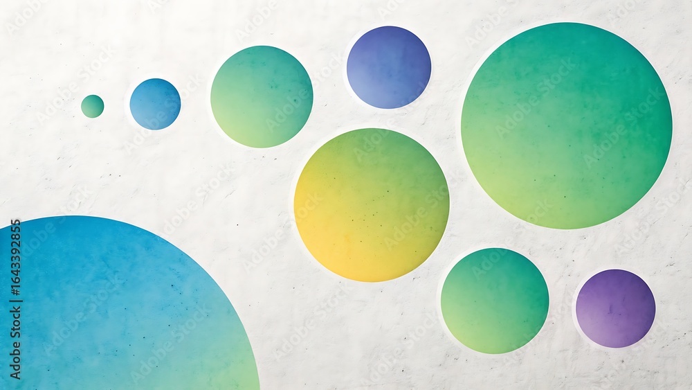 Wall mural Minimalist abstract background with colorful gradient circles representing growth, data visualization, and systematic progression.