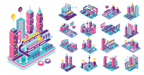 Isometric Futuristic Smart City Living and Technology Composition