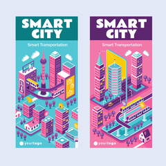 Isometric Digital Technology and Smart Infrastructure Vertical Banner Set