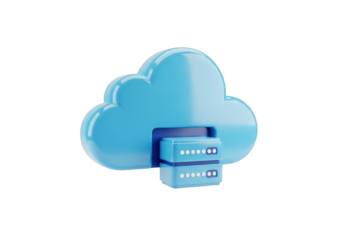 A Visually Appealing 3D Cloud Server Icon with Data Storage, Rendered on a Transparent Background for Seamless Integration into Tech and Design Projects