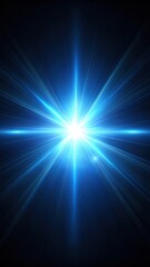 Lens flare on black background with bright blue light reflection