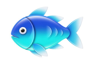 Obraz premium A Captivating Cartoon Fish Illustration with Vibrant Blue and Turquoise Gradient, Set Against a Transparent Backdrop, Perfect for Children's Media and Aquatic Themes