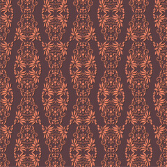Elegant seamless vintage floral damask pattern in warm orange and brown tones, perfect for wallpapers, textiles, upholstery, and luxury interior decor projects