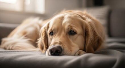 golden retriever dog resting on a couch indoors