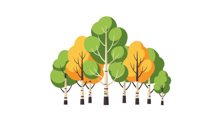 Fototapeta premium Stylized Forest Illustration Featuring Birch Trees with Green and Gold Foliage