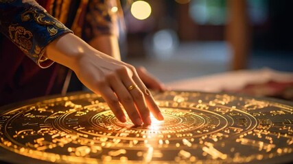 Hand touching astrological chart