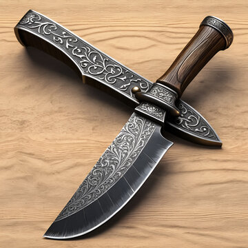 Knife old blade whinger in medieval style. 3D graphic