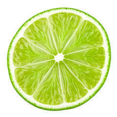Zesty Lime Slice Isolated On White Background: a close-up photograph of a vibrant, juicy lime slice, capturing the fruit's fresh, citrusy essence and appealing texture.