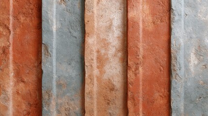 Cargo ship in storm, A textured wall featuring alternating strips of orange and blue, showcasing weathered surfaces and a rustic appearance.
