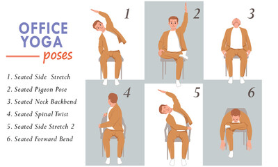 Office Yoga Poses Set for Workplace Wellness and Relaxation