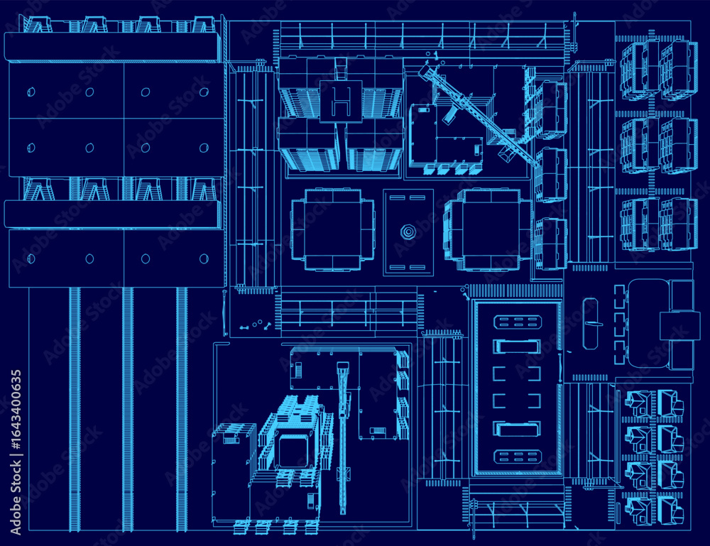 Poster detailed architectural blueprint displays a building layout with precise city contours and structura