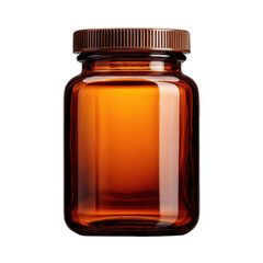 Amber-colored glass jar with metal screw cap, ideal for cosmetics, pharmacy, or food storage visuals.
