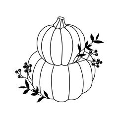 Pumpkins and Autumn Flowers Vector Illustration