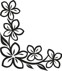 Fototapeta premium Hand drawn floral corner design vector illustration, simple black and white line art, minimalist decorative botanical element, clean design for invitations, stationery, and ornamental projects