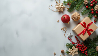 Beautiful christmas decoration with gifts and ornaments creates festive atmosphere