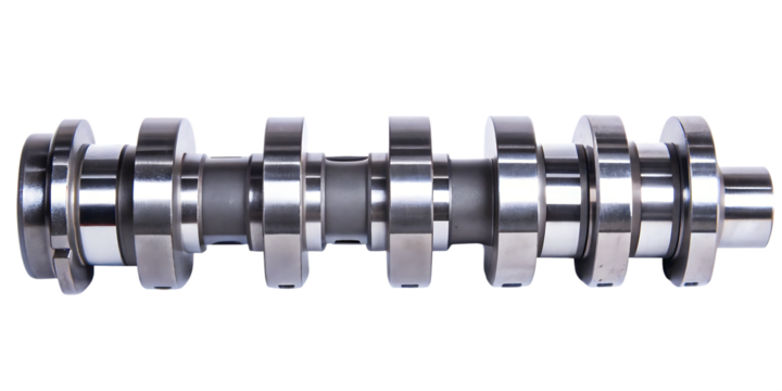 Polished metal automotive camshaft isolated on a transparent background